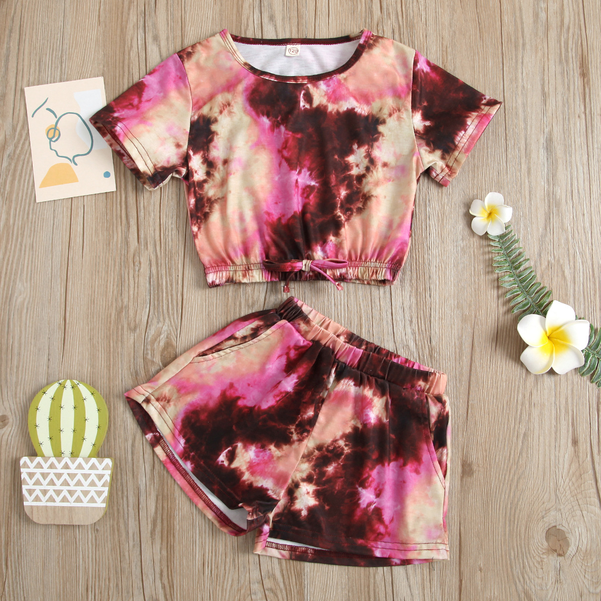 Kinder Tie-dye Rundhals Kurzarm Oberteil Und Rippshorts Set_voghion.com