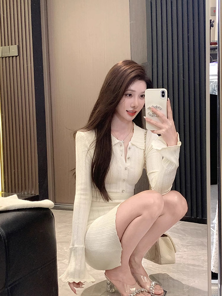 Autumn beige knitted dress