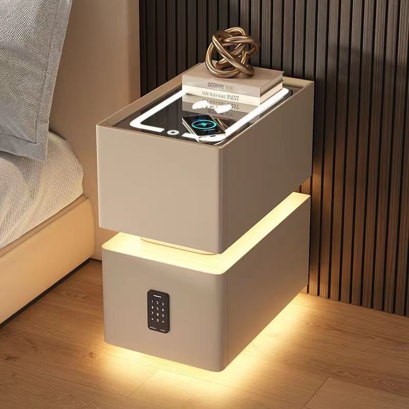 Narrow Smart Bedside Table 2023 New High-end Solid Wood Bedroom Simple Modern Small Mini Cabinet with Lock