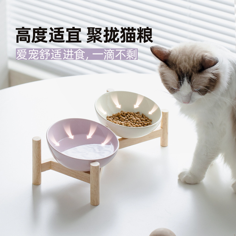 Bisel biselada tazón de cerámica suministros para mascotas gato y perro tazón de comida tazón para beber doble tazón antidetonantes protección del cuello del pie alto