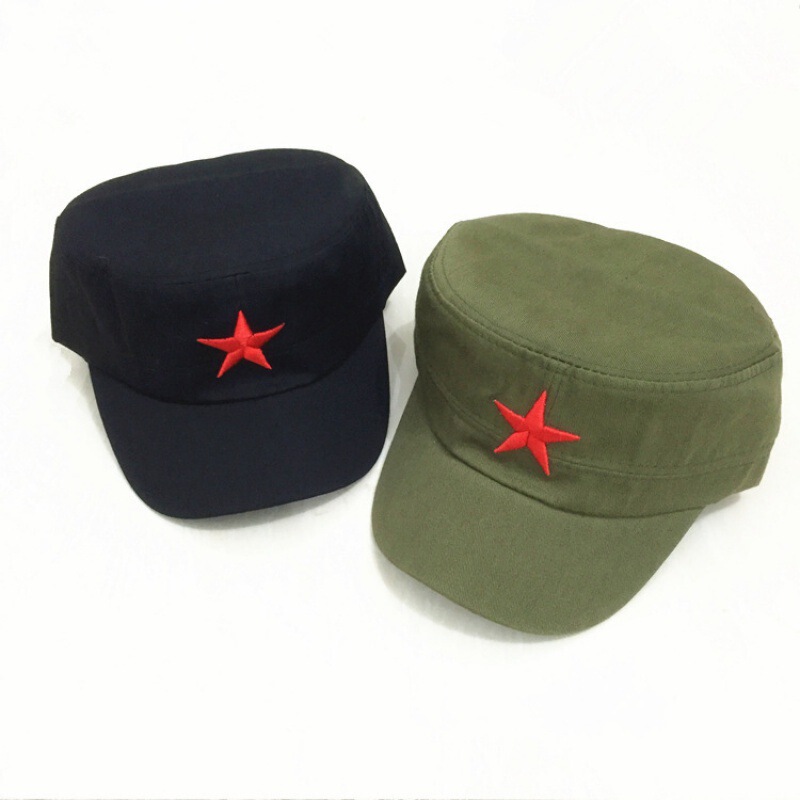Five-pointed Star Military Hat Flat Top Military Hat Military Green Five-pointed Star Hat Military Training Hat Twill Red Army Hat Tourism Source
