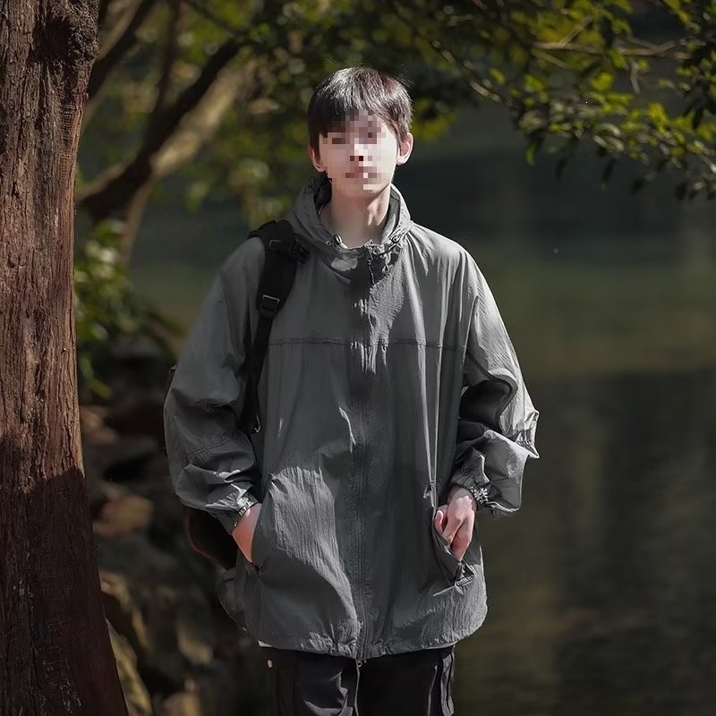 Men's cross-border sun protection clothing, summer lightweight and cool loose outdoor workwear jacket, American casual solid color sun protection clothing