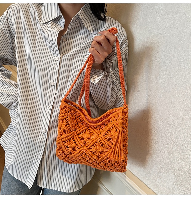 177g Weight Polyester Cotton Lining Material Weave, Hollow Fashion Element Zipper Closure Type Single Shoulder Strap Strap Type Shoulder Bag Bags Type Casual Occasion cotton rope Material Solid Color Pattern All Seasons Season Women's Gender Vacation Style Square Shape Women's Cotton Rope Solid Color Vacation Weave Hollow Square Zipper Shoulder Bag 16