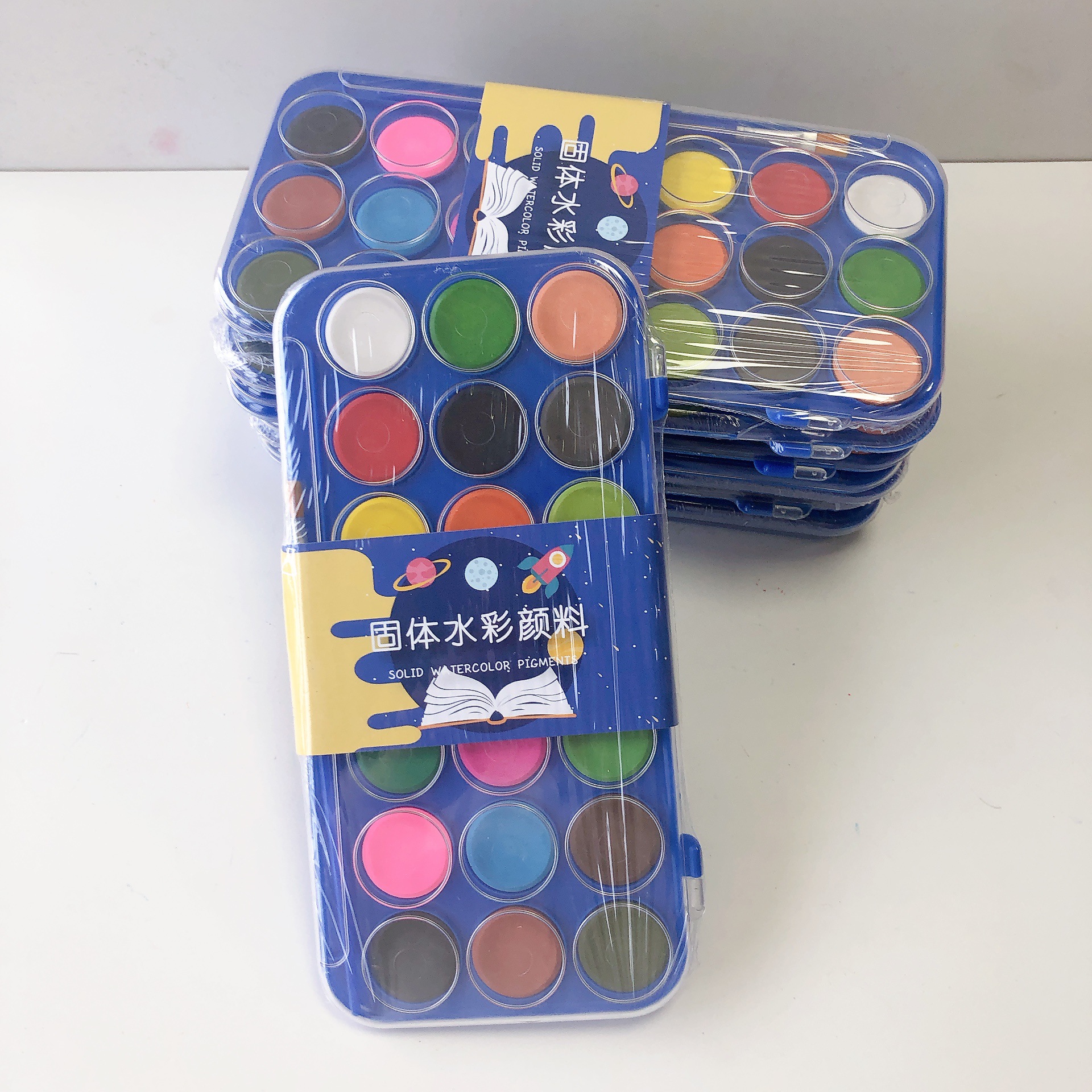 儿童画画初学者小学生绘画粉饼 水粉颜料 固体水彩颜料21色套装