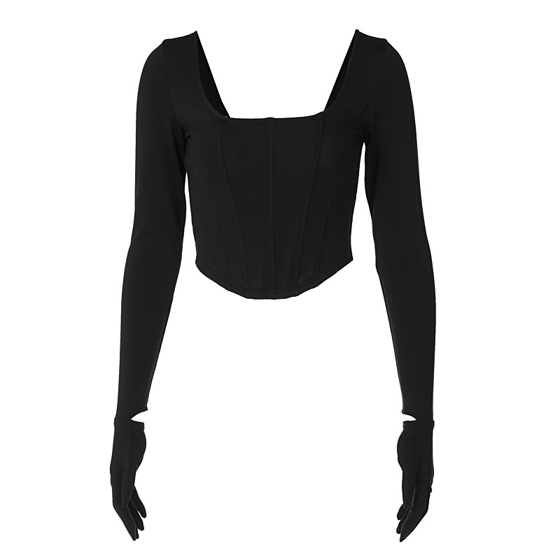 Mode Couleur Unie Spandex Polyester Col En U Manche Longue Manches Régulières Dos Nu T-shirt display picture 25