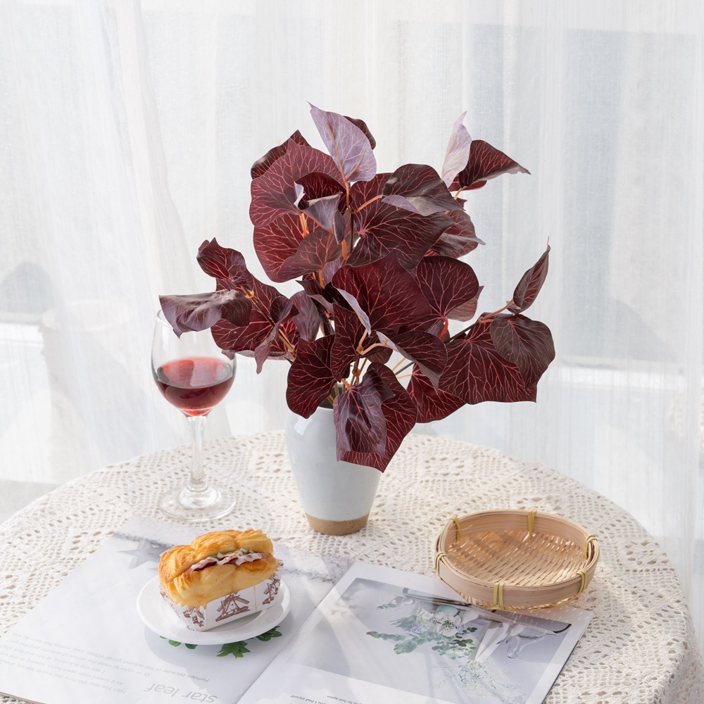 廠家綠植裝飾6頭玉蘭葉植物牆配件仿真花出口樹葉假花MW34542