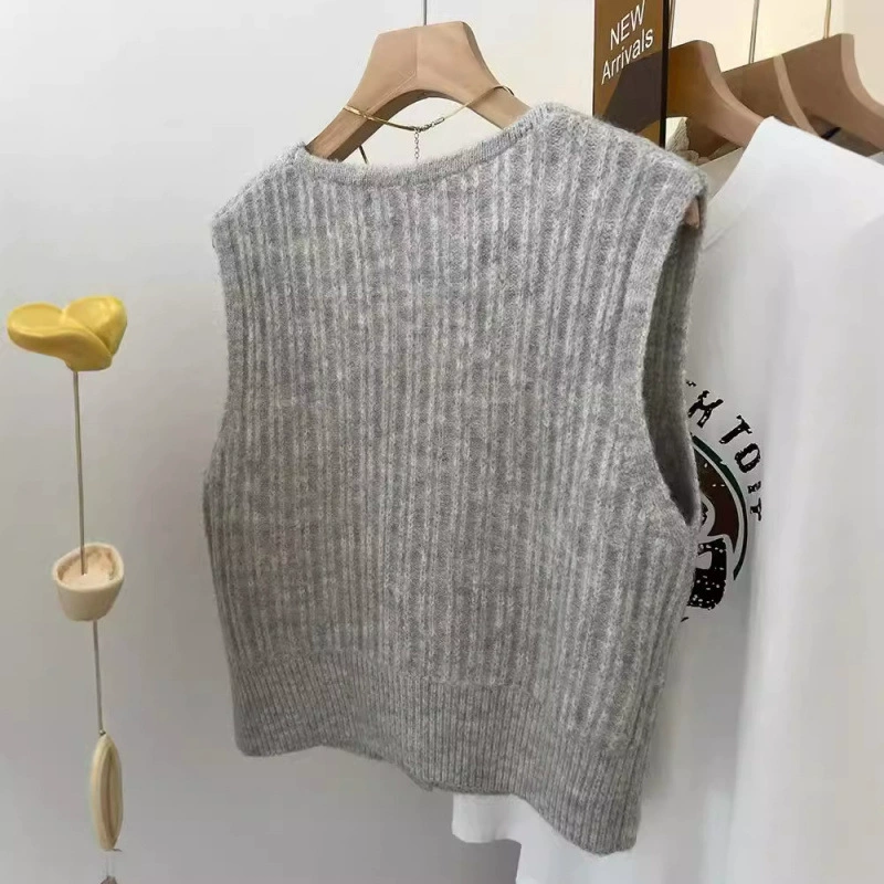Осенний и зимний новый французский ретро с V-образным вырезом трикотажный жилет кардиган без рукавов мягкий клейкий свитер жилет куртка для лошадей