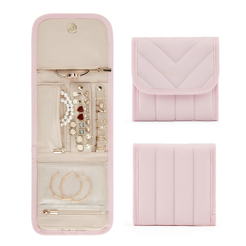 Nueva bolsa de almacenamiento de joyas de viaje, caja de almacenamiento de joyas, caja de rollo de joyería plegable, adecuada para collares y pendientes de viaje