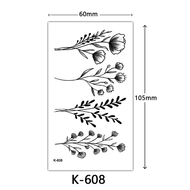 Pequeñas pegatinas de tatuaje frescas letras inglesas flores mariposas líneas de boceto pegatinas de tatuaje impermeables tatuaje