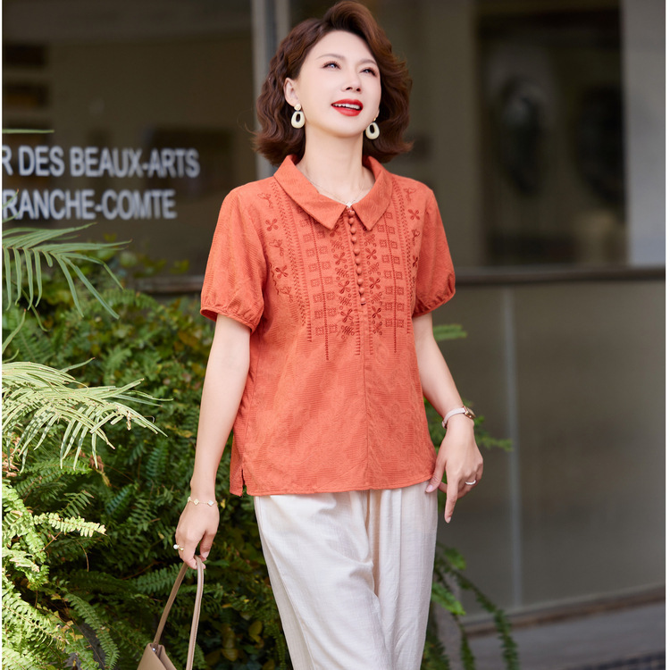 中年ママ 夏 半袖 Tシャツ トップス パンツ スーツ 中高年女性 大きいサイズ 洋風 着痩せ 2点セット|undefined
