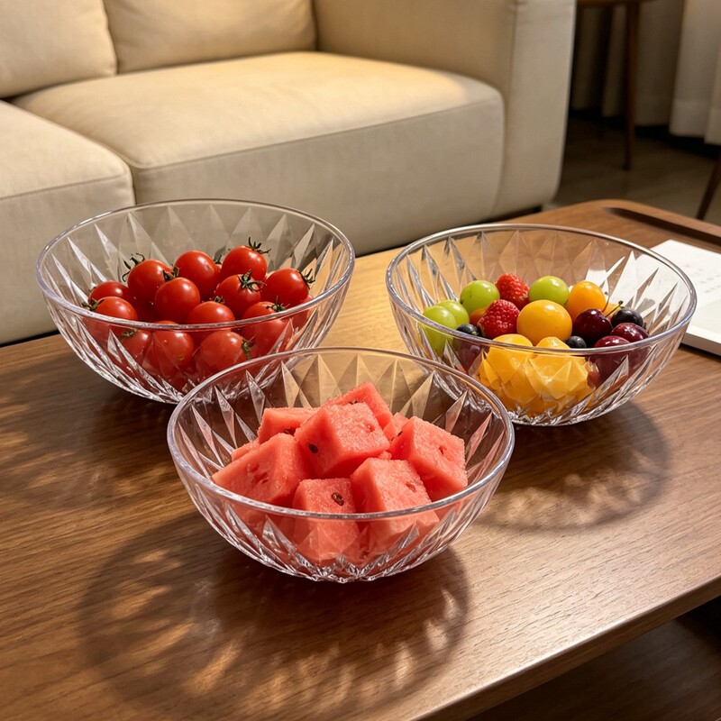 Pc Food-Grade Diamond Japanese-Style Thickened Transparent Bowl, Shatterproof, for Catering, Desserts, Household Use, Large Round Fruit Salad Bowl Pc Food-Grade Diamond Japanese-Style Thickened Transparent Bowl, Shatterproof, for Catering, Desserts, Household Use, Large Round Fruit Salad Bowl