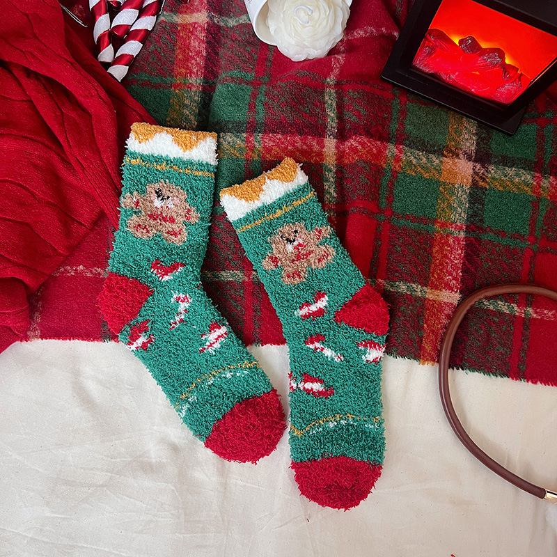 クリスマスの珊瑚の絨毯の靴下の女性の中筒の靴下の秋の冬の保温の月子のベルベットの厚い睡眠の靴下の中筒の靴下|undefined