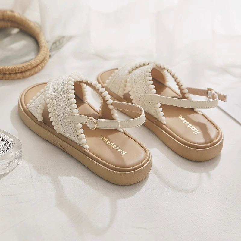 Кожа версия ~ Плоская подошва дикая и красивая. Ноги с юбкой. Французские сандалии женщины летом носить новый 2025