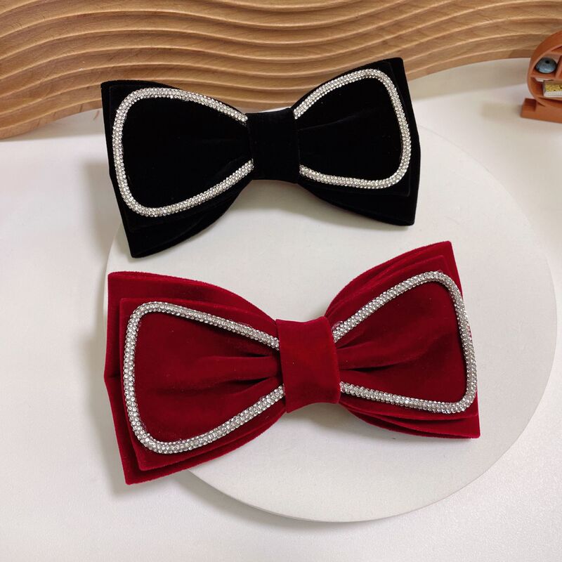 Internet Celebrity New Bridal Velvet Bow Spring Clip Hairclip Chain Edge Girls' Top Clip Boutique Hair Accessories