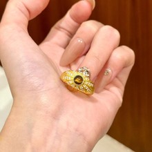 沙金复古拉丝虎眼石宽版戒指小众设计轻奢食指戒时尚精致独特尾戒