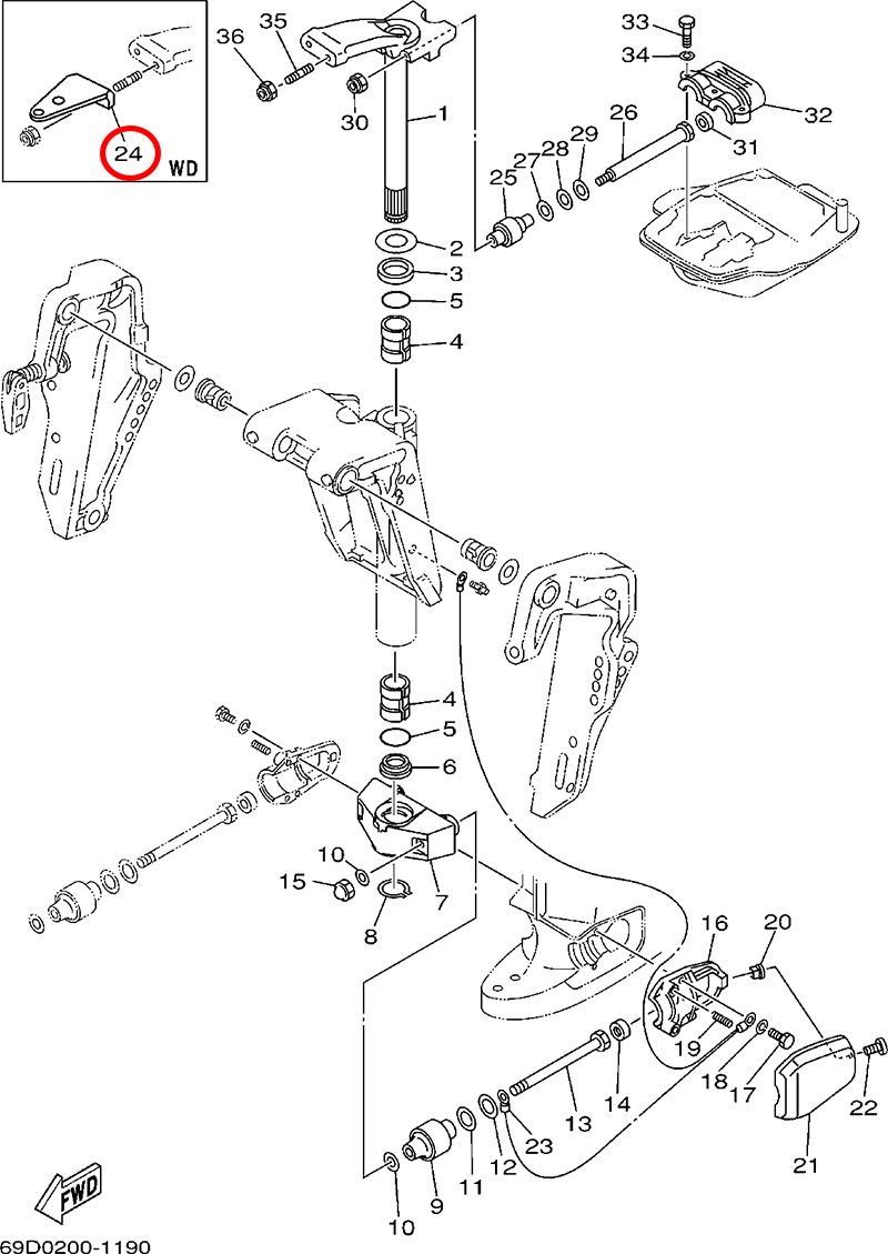 24)翟墨DEMONS舷外机船外橡皮艇冲锋舟转向连接板6H3-48511-51-4D