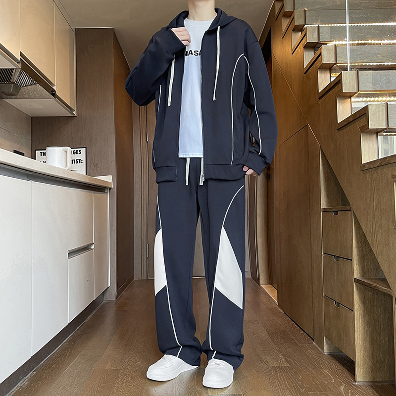 Trajes casuales para hombres primavera y otoño nuevos sueltos de tamaño grande de camiseta de moda, pantalones deportivos casuales de dos piezas