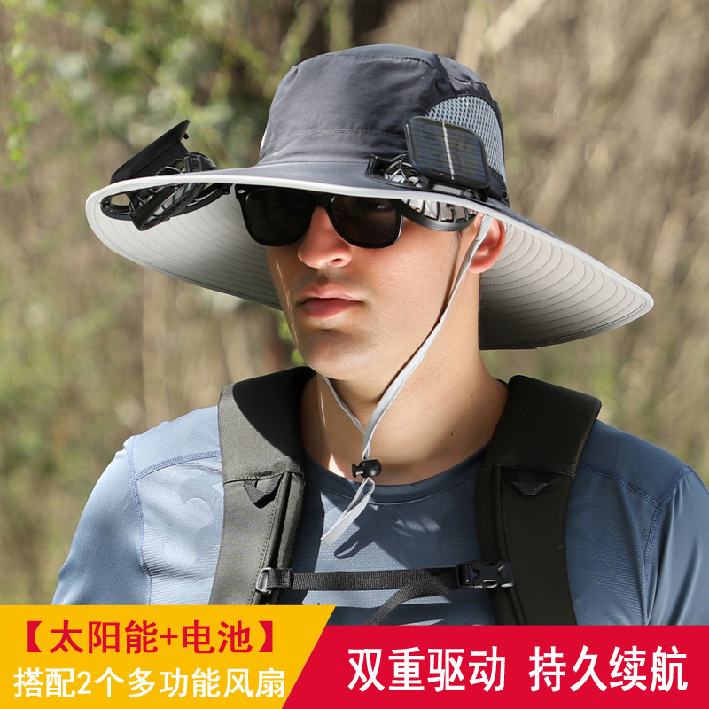 Sombrero de ventilador solar para hombre de verano gran sombrero de borde anti-UV sombrero de pescador de montaña sombrero de ventilador de sombra de pesca