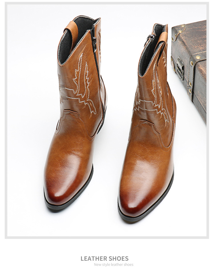 Western cowboy boots Hipster men's shoes Workwear Stylish retro zip boots_vogvips.com