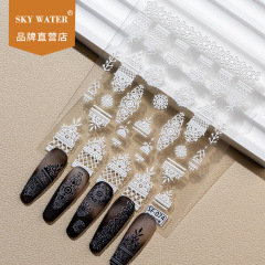 Sky黑白红蕾丝美甲贴纸新款6d刺绣浮雕唯美复古图腾背胶diy指甲贴