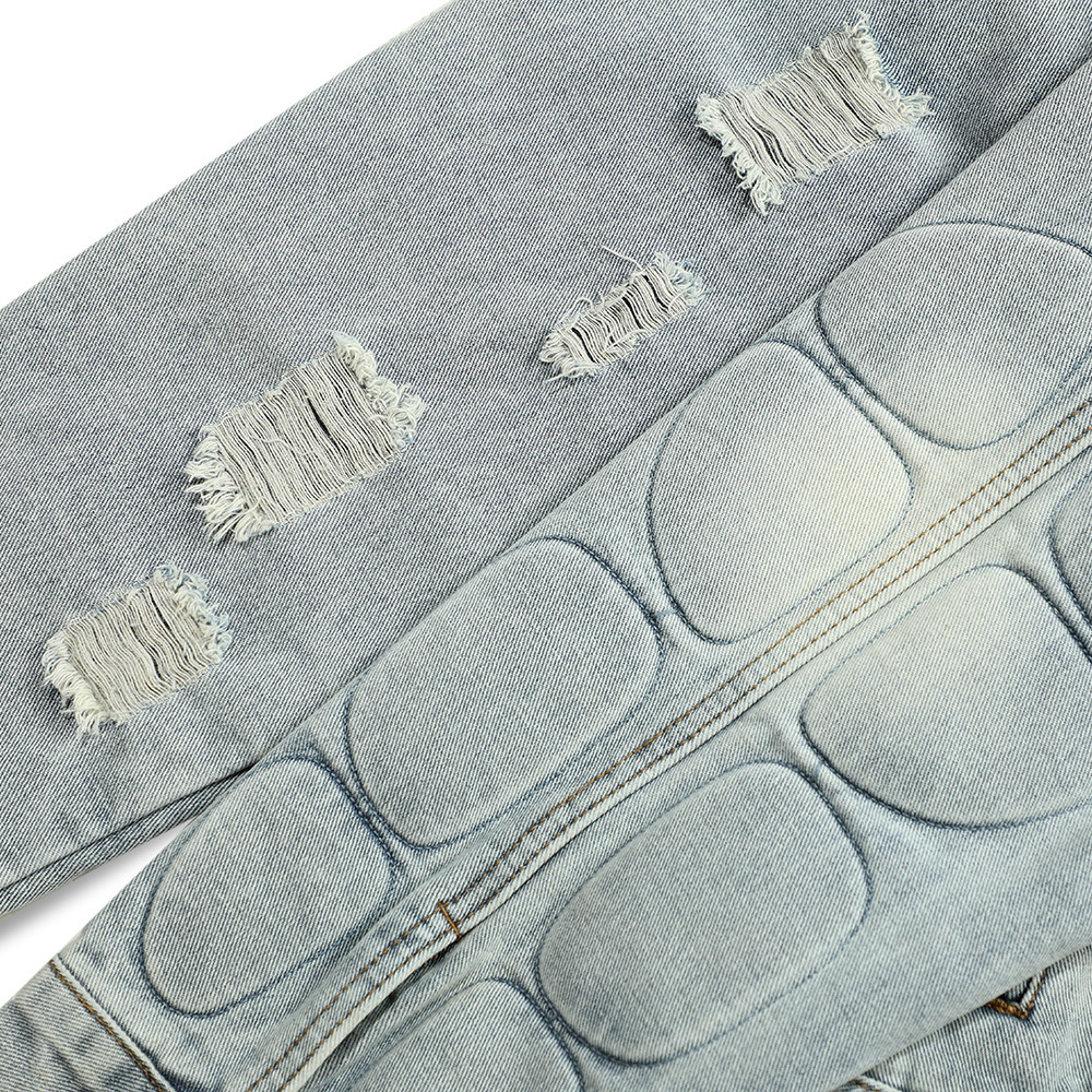 Gefüllte, bestickte Totenkopf-Jeansjacke für Herren – Trendiges High-Street-Design – Verwaschener Used-Look, lockerer Schnitt_voghion.com