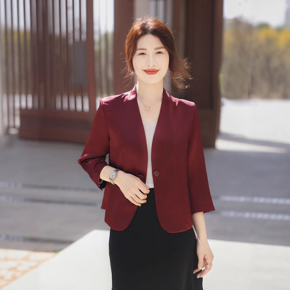 Spring and Summer New Style Small Suit Jacket for Women, Slim Fit, Three-Quarter Sleeve Small Suit, Sun Protection Top
