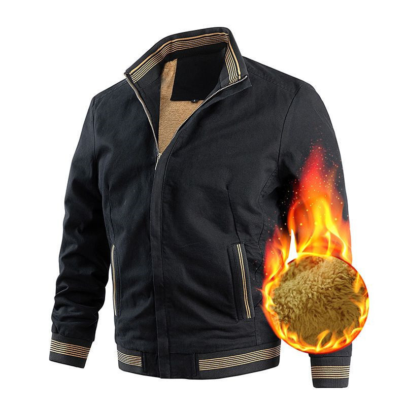 [In-stock from the manufacturer, suitable for cross-border sales: Men's winter fleece-lined, thickened, cotton, washed-effect jacket with a stand-up collar, casual outerwear.]