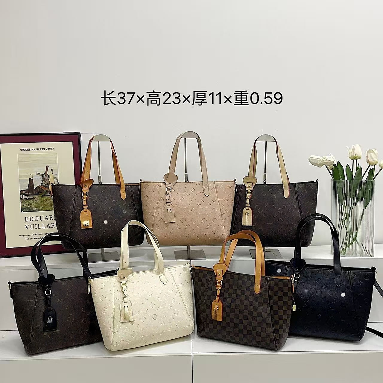 高颜值驴家L休闲复古托特包2025新款女包大容量印花单肩包手提包