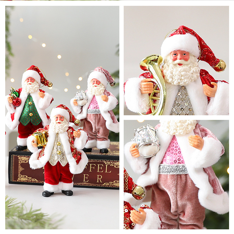 Santa Claus Christmas Doll Ornament – 18cm Fabric Decoration For Tree & Shelf (Red/Green, Pink, Red-Gold With Horn Or Drum)_voghion.com