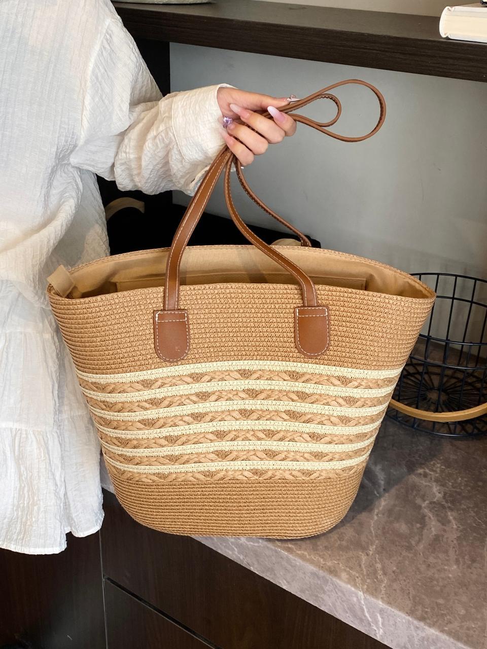 Viaje al mar vacaciones bolsa de tejido de viento mujer bolsa de paja de gran capacidad 2025 verano nuevo super caliente bolsa de mano