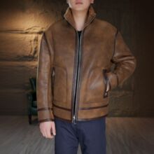 男士100%羊毛双面穿外套机车服复古休闲保暖时尚皮夹克风格男装