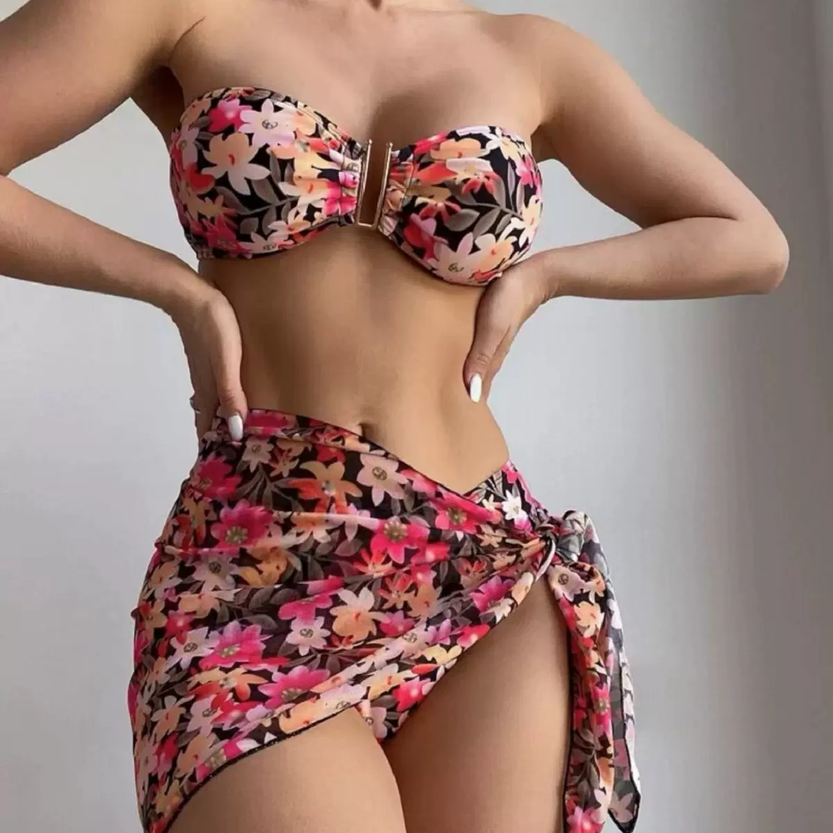 2025新款欧美三件套印花泳装外贸泳衣女分体比基尼bikini亚马逊
