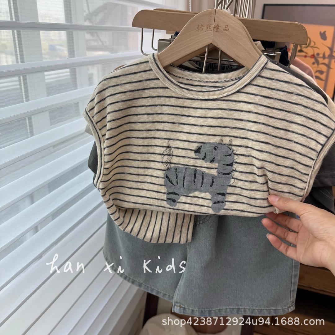 Boys Summer Thin Vest T-Shirt New Baby Boy Baby Zebra Stripesd Sleeveless Summer Suit