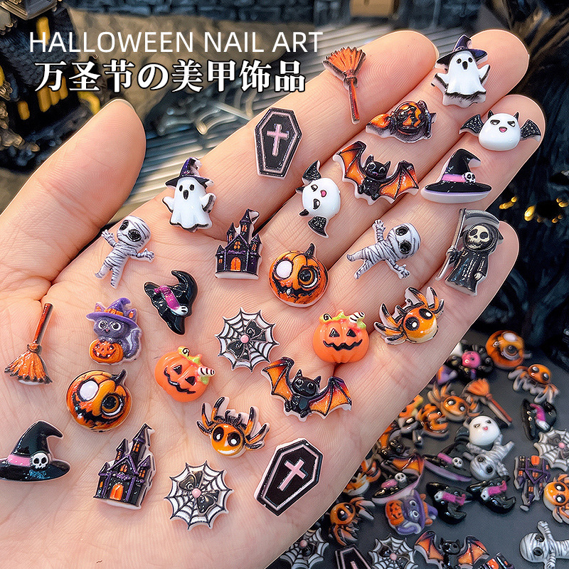 Cross-border best-selling Halloween nail art accessories, mixed vintage skull, quirky spider, pumpkin, press-on nails, nail decorations Cross-border best-selling Halloween nail art accessories, mixed vintage skull, quirky spider, pumpkin, press-on nails, nail decorations