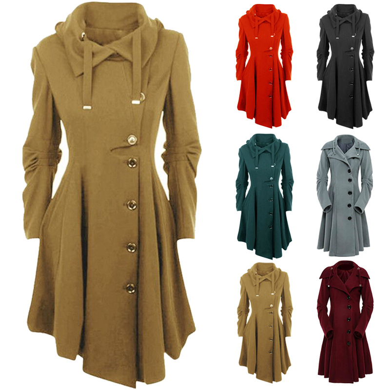 Amazon Explosions Women's Woolen Coat Hooded Slim-fit Coat Double-breasted Long Coat Coat for Autumn and Winter 2022