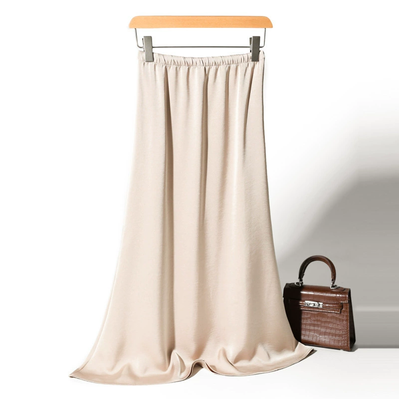 2024 лето новая ацетатная атласная юбка с бюстом женская высокая талия средней и длинной простой цвет юбка универсальный темперамент