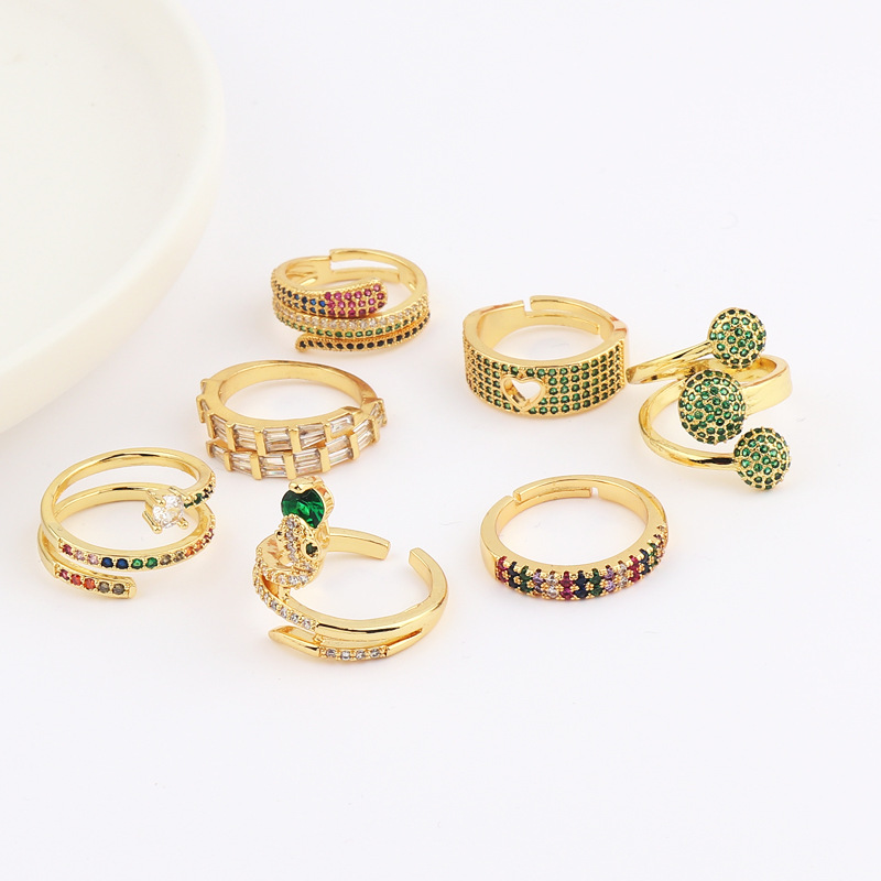 Retro Snake Copper Open Ring Zircon Copper Rings