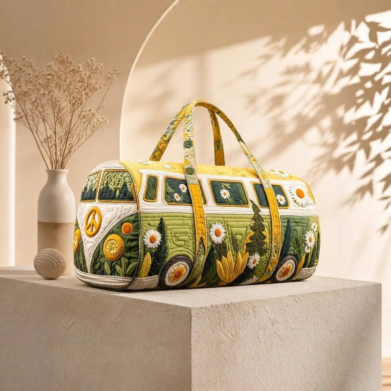 3D Printed Vintage Bus Travel Bag Women's Handbag Yoga Bag Outdoor Leisure Portable Storage Bag