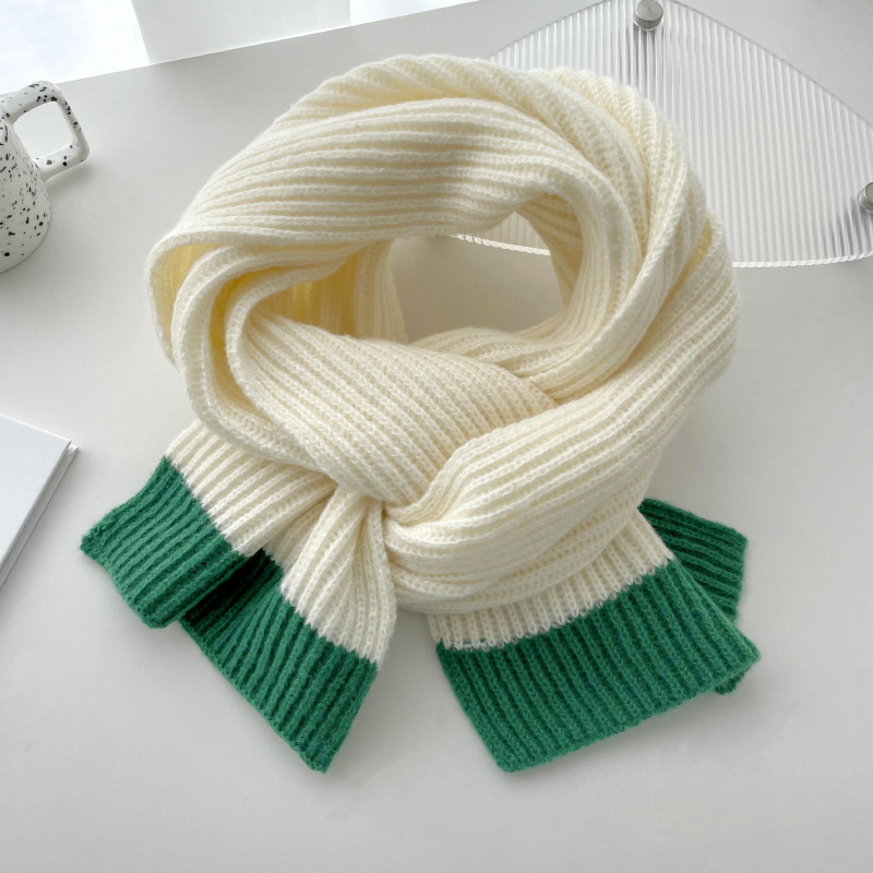 Bufanda de punto a juego para mujer Otoño e Invierno estilo coreano versátil suave lana glutinosa cálido estudiante pareja cuello protección bufanda chal