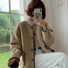 时尚皮毛一体毛绒加厚外套秋冬季2022年新款小个子短款复古上衣女