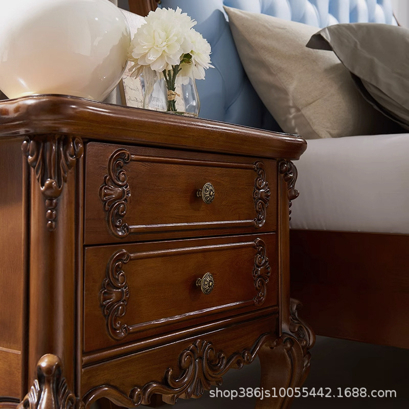 Mesitas de noche talladas estadounidenses, armarios de dormitorio de lujo ligero de madera maciza neoclásica, armarios de dormitorio de madera maciza europea, almacenamiento simple