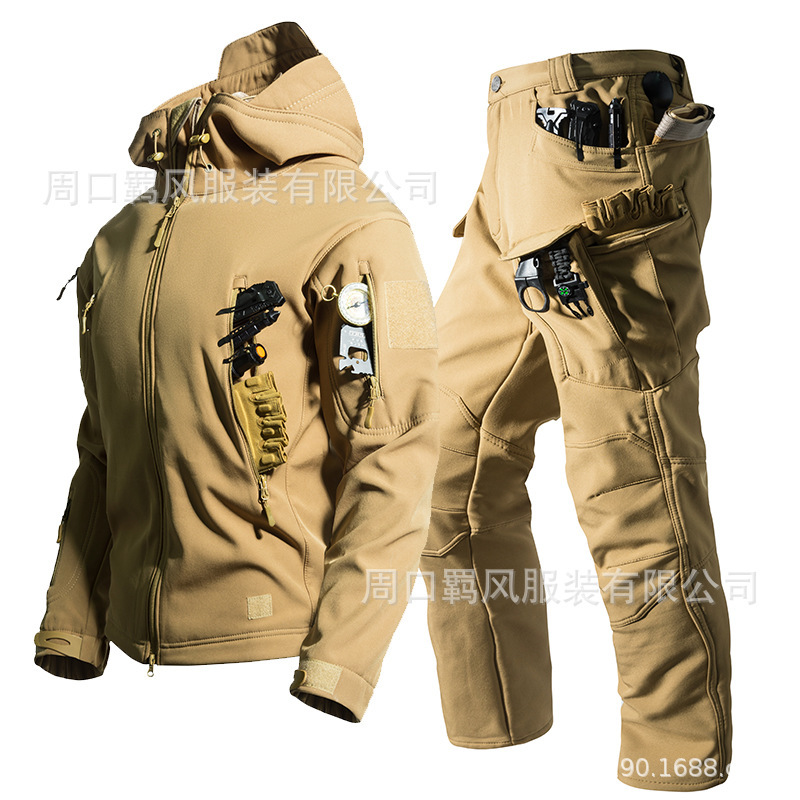 Western style autumn and winter shark skin suit soft shell fleece pants tactical pants men's combat pants military fans