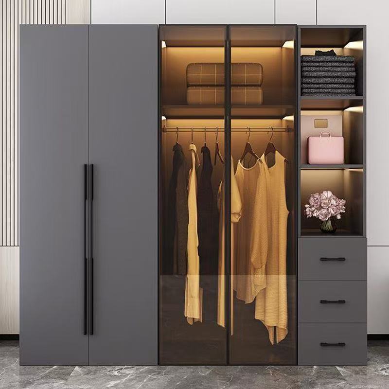 Jmo Home Light Luxury Wardrobe Bedroom Solid Wood Glass Door Combination Cabinet Modern Simple Storage Simple Large Wardrobe