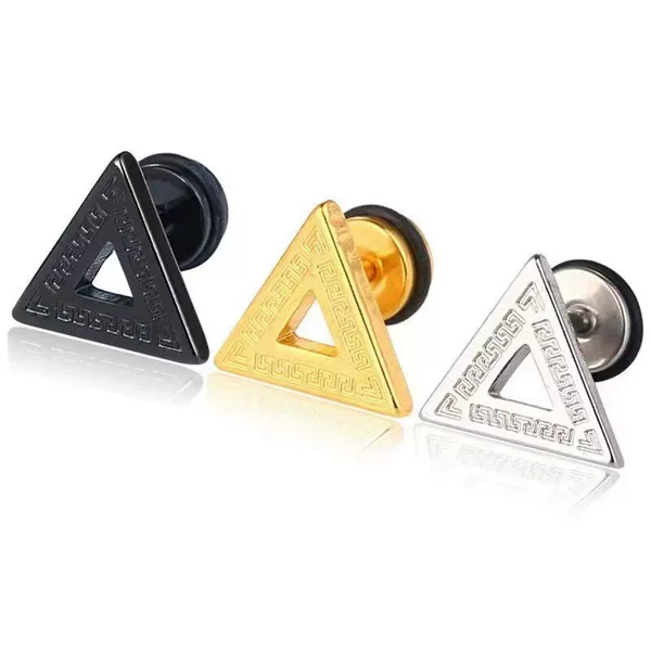 Amazon Great Wall Pattern Titanium Steel Triangle Earrings Pyramid Personalized Men's Earrings Stainless Steel Earrings Ear Accessories
