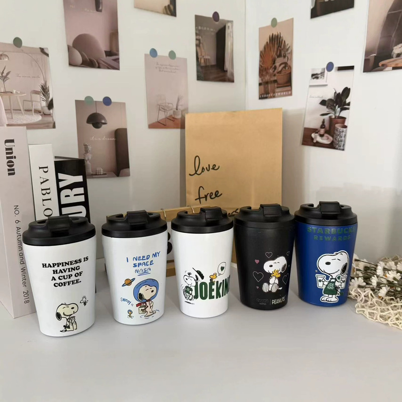 New Snoopy Cartoon Pattern 12oz Coffee Cup 304 Stainless Steel Thermos Cup High-Looking Office Milk Cup New Snoopy Cartoon Pattern 12oz Coffee Cup 304 Stainless Steel Thermos Cup High-Looking Office Milk Cup