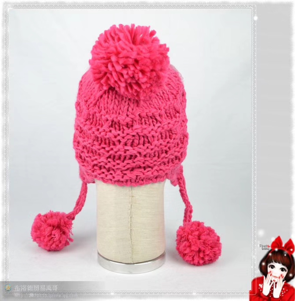 秋冬通用保暖红色提花一体卡通动漫现货冬季手钩无檐针织帽