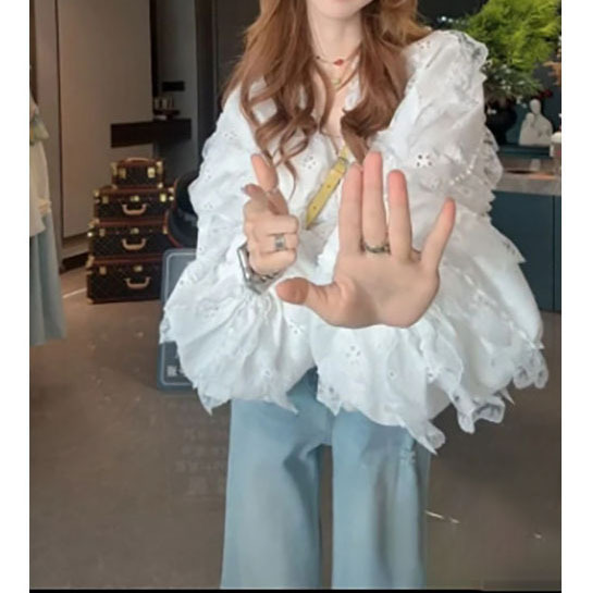 French Style Micro-transparent Lace Embroidered Ruffled Tassel Strap Shirt Women's Summer New Elegant High-end Short Top