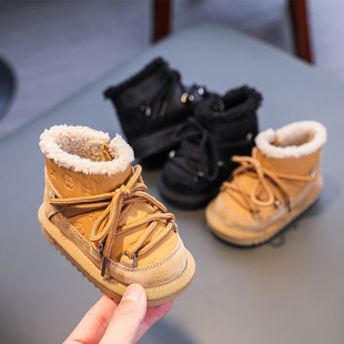 2025 Winter Baby Snow Boots Genuine Leather Boys 1-3 Years Old Winter Thin Cotton Warm Toddler Infant Soft Sole Walking Shoes