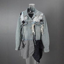 时尚街头风小众设计感牛仔衣2025新款蕾丝拼接贴布设计翻领外套女