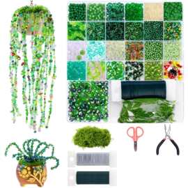 绿色串珠盆栽塑料套装beaded plant植物套装永生盆栽diy饰品配件